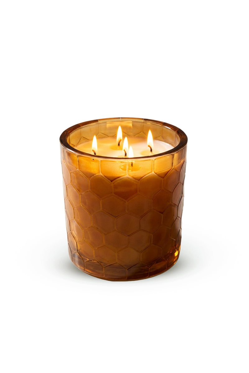 Elsa Crystal Amber Kokulu Büyük Cam Mum 14x14 cm – Indian Sandalwood Dekoratif Lüks Mum