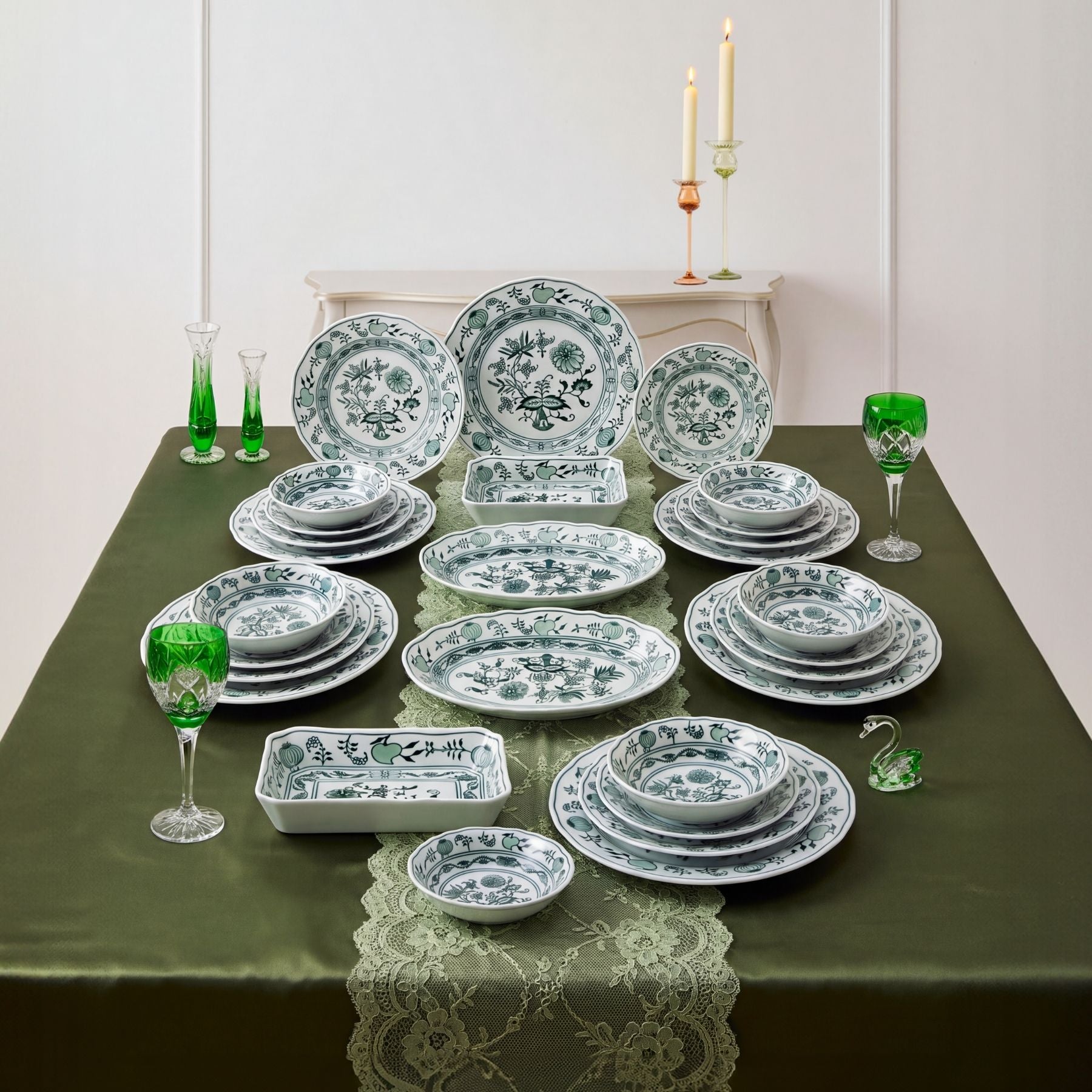 28 Parça Yemek Takımı Cesky Porcelan Dubi Cibulak Yeşil