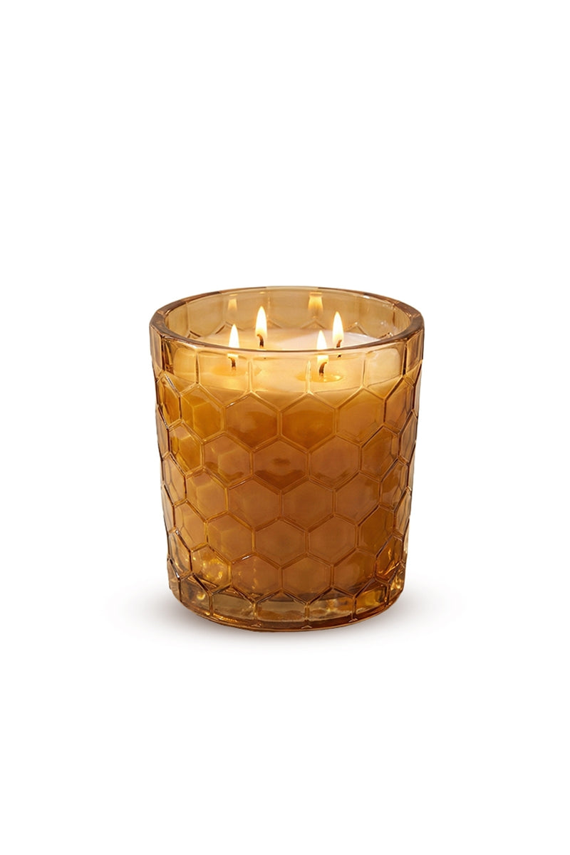Elsa Crystal Amber Kokulu Cam Mum 12x12 cm – Indian Sandalwood Dekoratif Lüks Mum