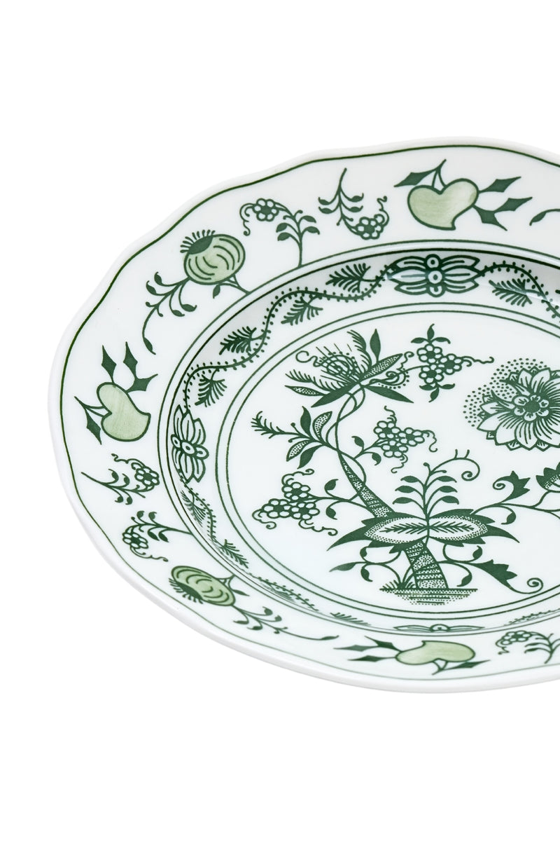 CESKY PORCELAN DUBİ 1860 Cibulak Geniş Kenarlı Düz Pasta Tabağı Yeşil