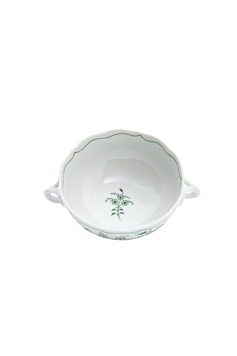 CESKY PORCELAN DUBİ 1860 Cibulak 2 Kulplu Corba Kasesi Yeşil
