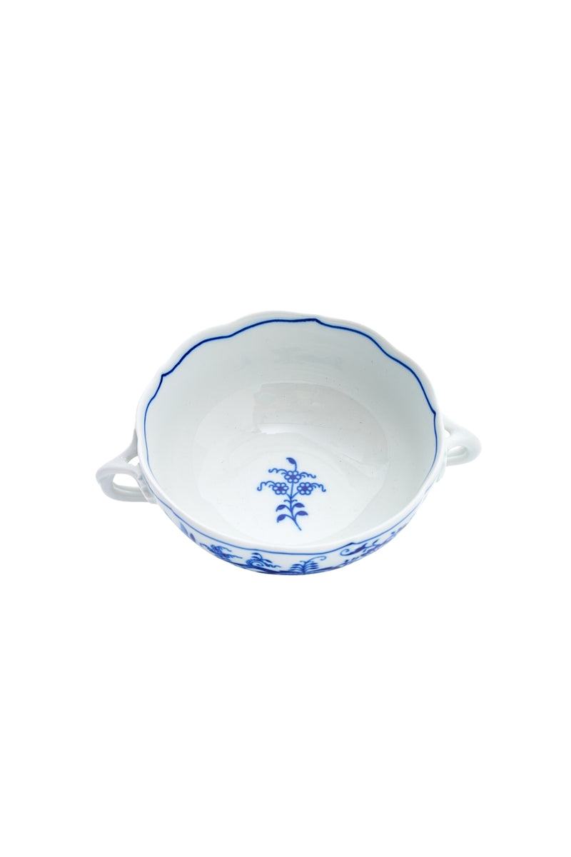 CESKY PORCELAN DUBİ 1860 Cibulak 2 Kulplu Corba Kasesi Mavi