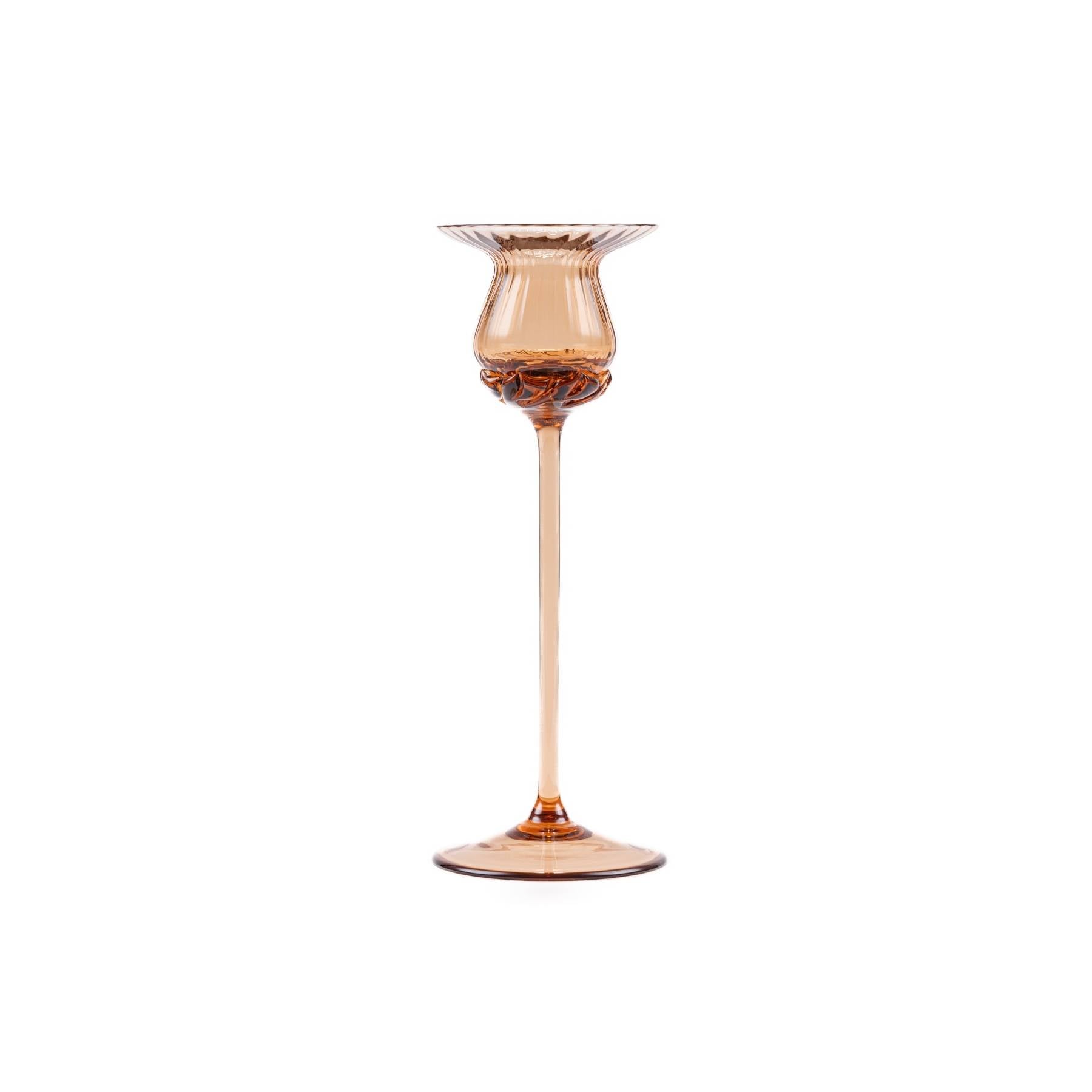 Elsa Crystal Bubble Tulipan Candle Holder, Çizgili Mumluk, Brown, 20 cm