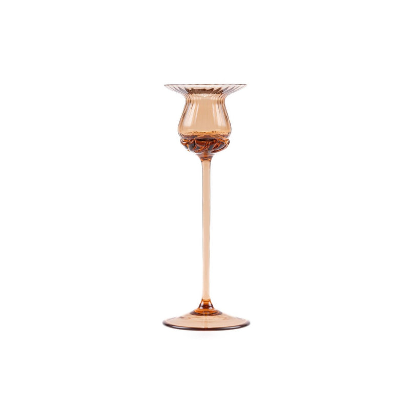 Elsa Crystal Bubble Tulipan Candle Holder, Çizgili Mumluk, Brown, 20 cm