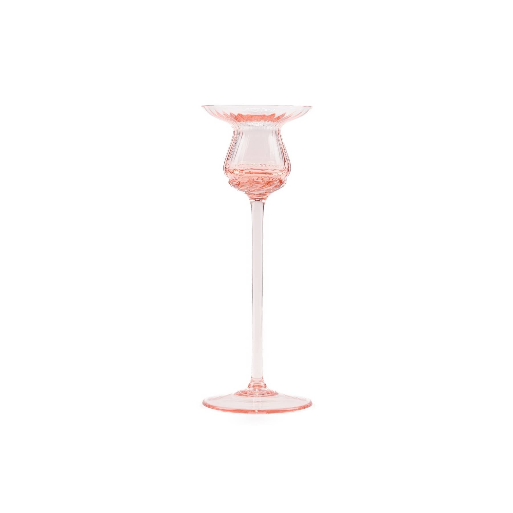Elsa Crystal Bubble Tulipan Candle Holder, Çizgili Mumluk, Rosa, 20 cm