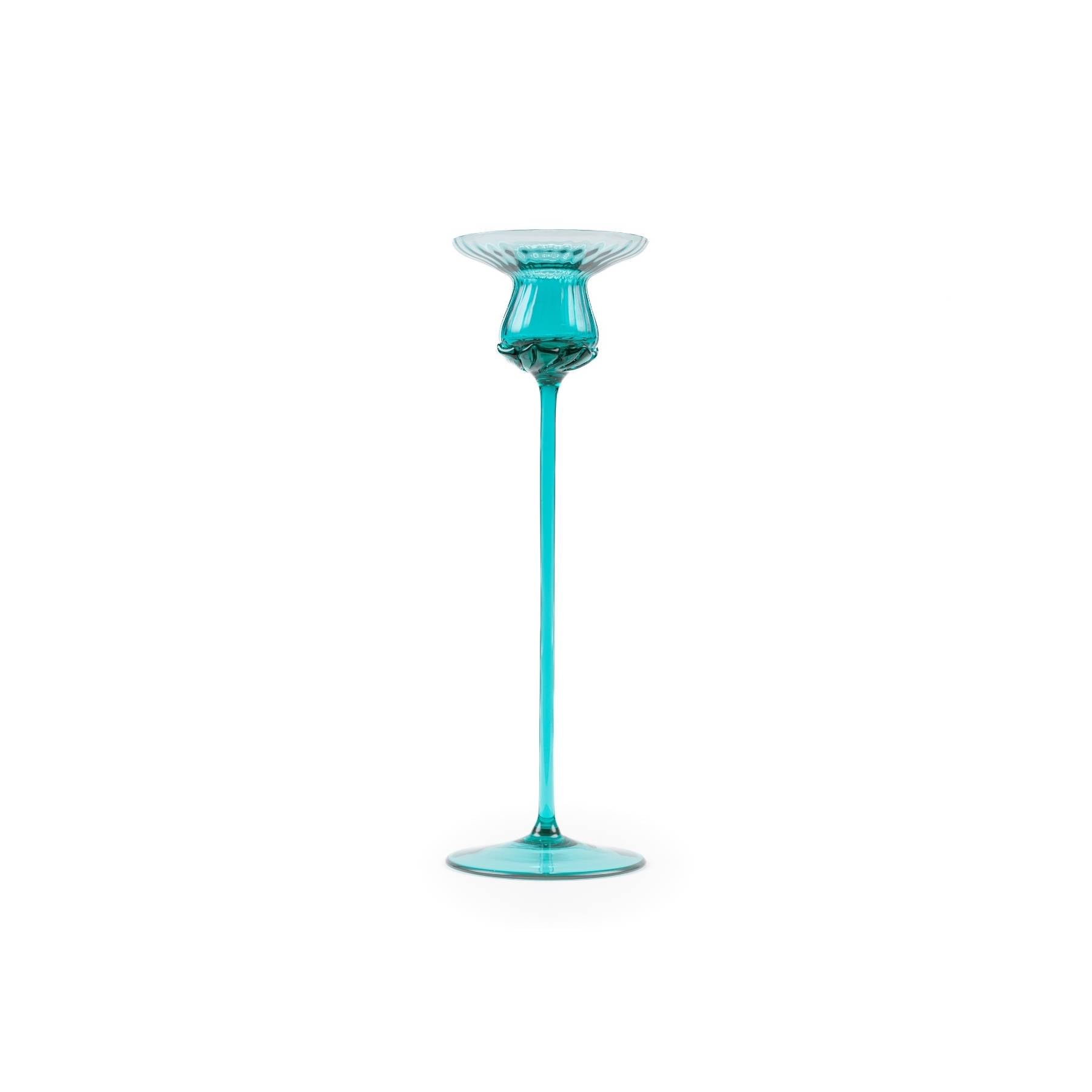 Elsa Crystal Bubble Tulipan Candle Holder, Çizgili Mumluk, Turquoise, 25 cm