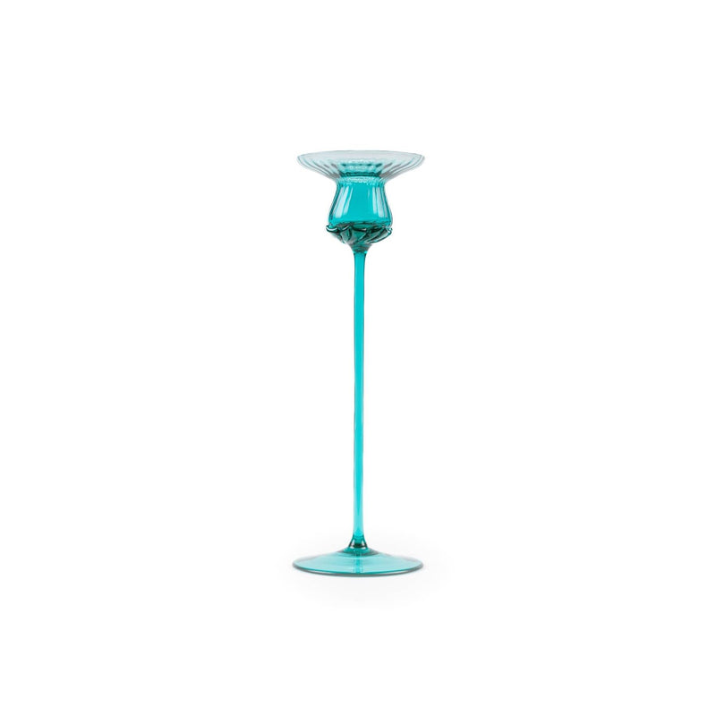 Elsa Crystal Bubble Tulipan Candle Holder, Çizgili Mumluk, Turquoise, 25 cm