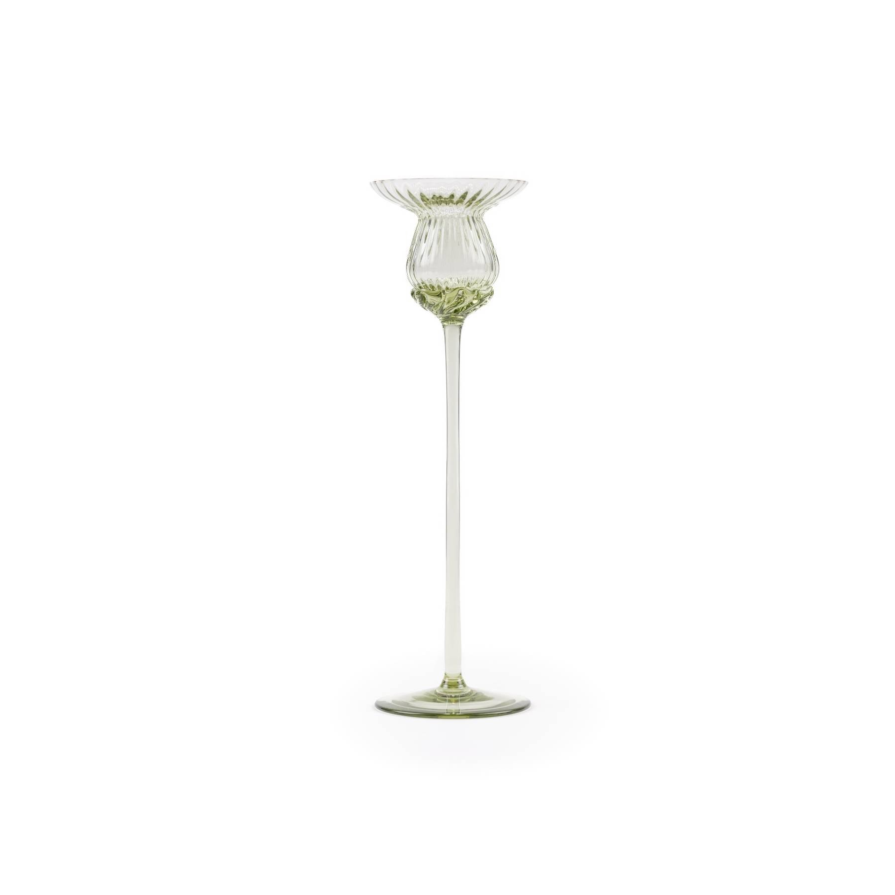 Elsa Crystal Bubble Tulipan Candle Holder, Çizgili Mumluk, Olivegreen, 25 cm