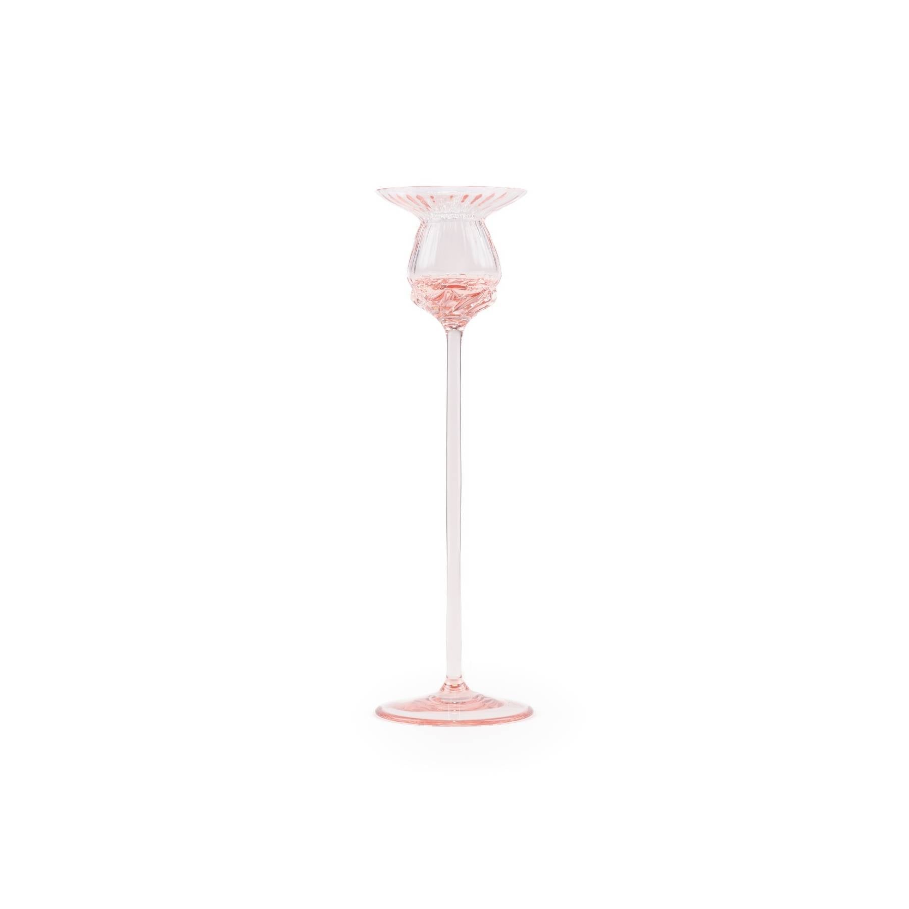 Elsa Crystal Bubble Tulipan Candle Holder, Çizgili Mumluk, Rosa, 25 cm