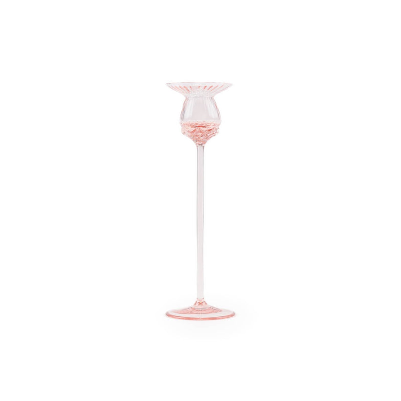 Elsa Crystal Bubble Tulipan Candle Holder, Çizgili Mumluk, Rosa, 25 cm