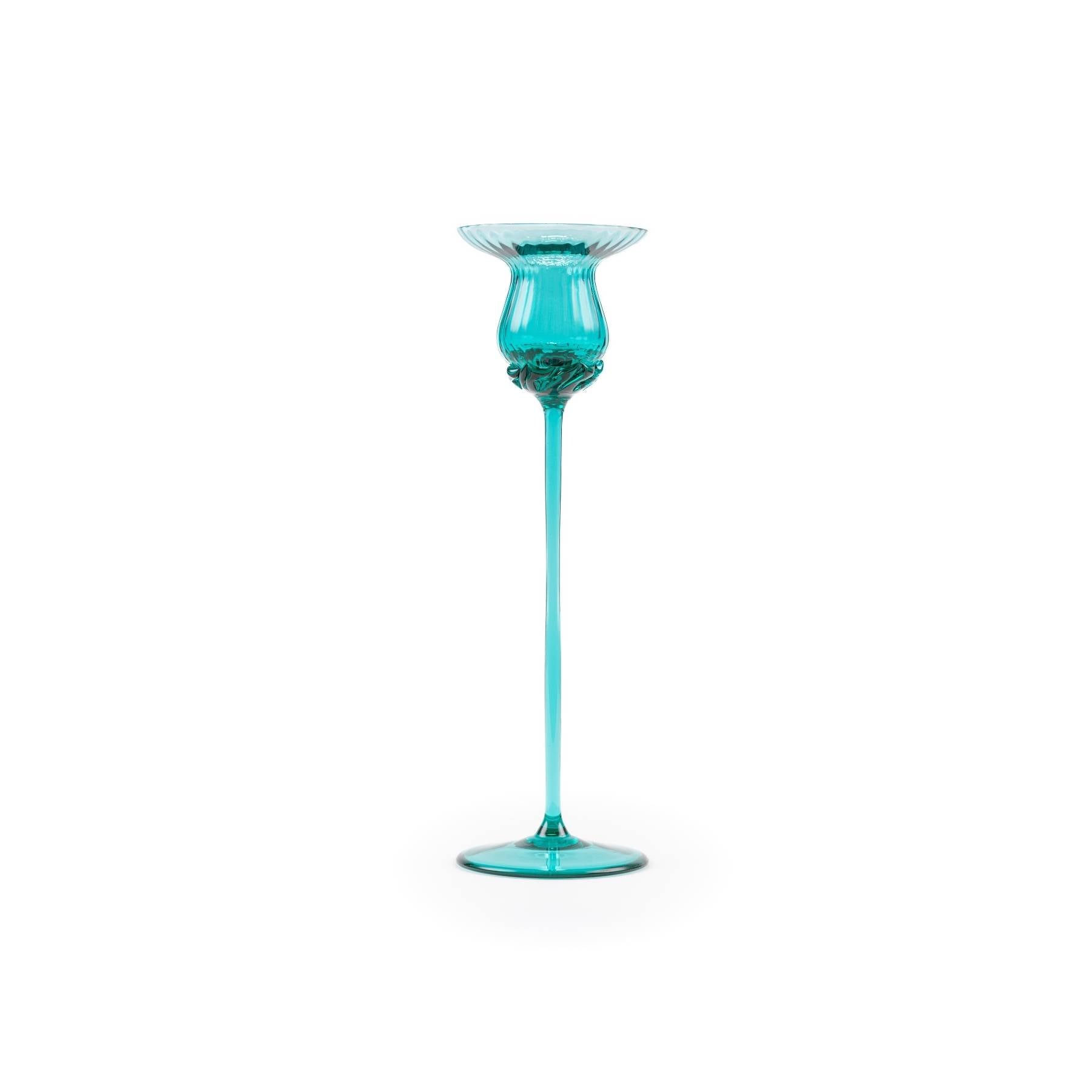 Elsa Crystal Bubble Tulipan Candle Holder, Çizgili Mumluk, Turquoise, 30 cm