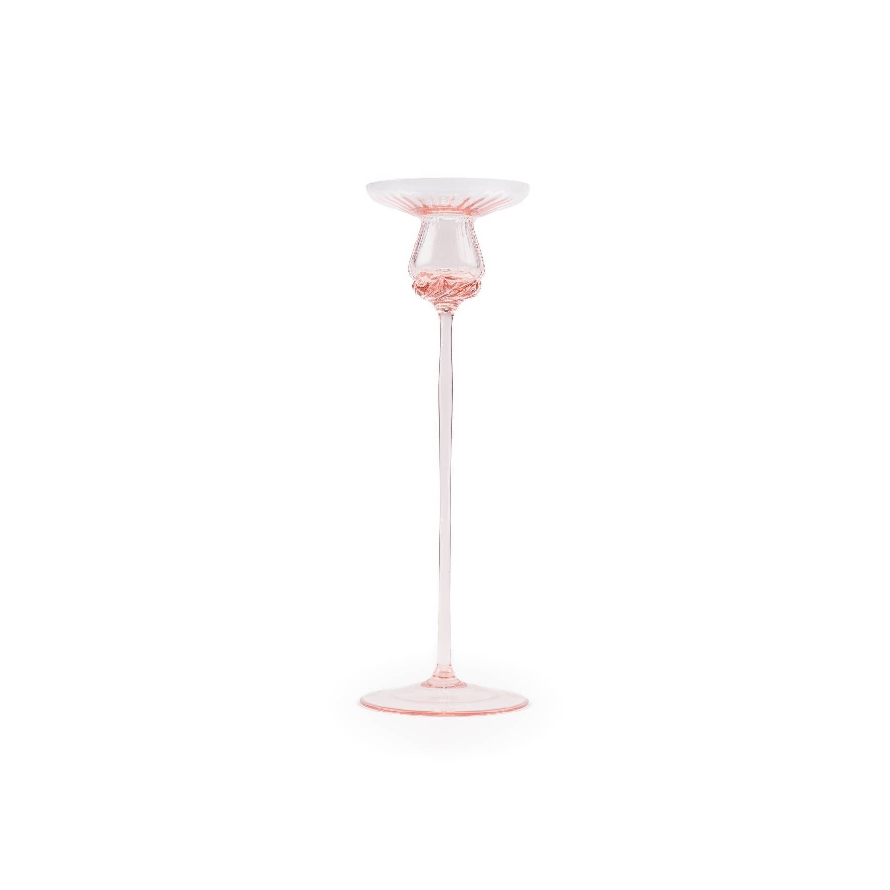 Elsa Crystal Bubble Tulipan Candle Holder, Çizgili Mumluk, Rosa, 30 cm