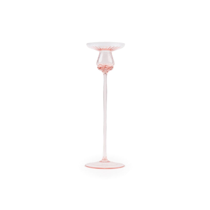Elsa Crystal Bubble Tulipan Candle Holder, Çizgili Mumluk, Rosa, 30 cm